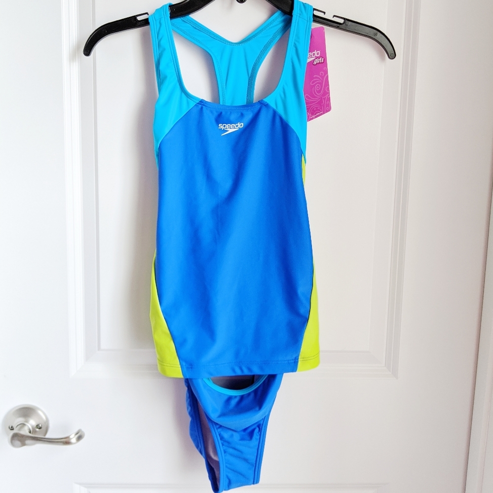 Speedo Girls Tankini Bathing Suit Set Neon Blue 16